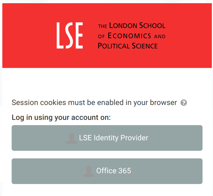 The new log in page in Moodle will include a button labelled "LSE Identity Provider" and another labelled "Office 365"
